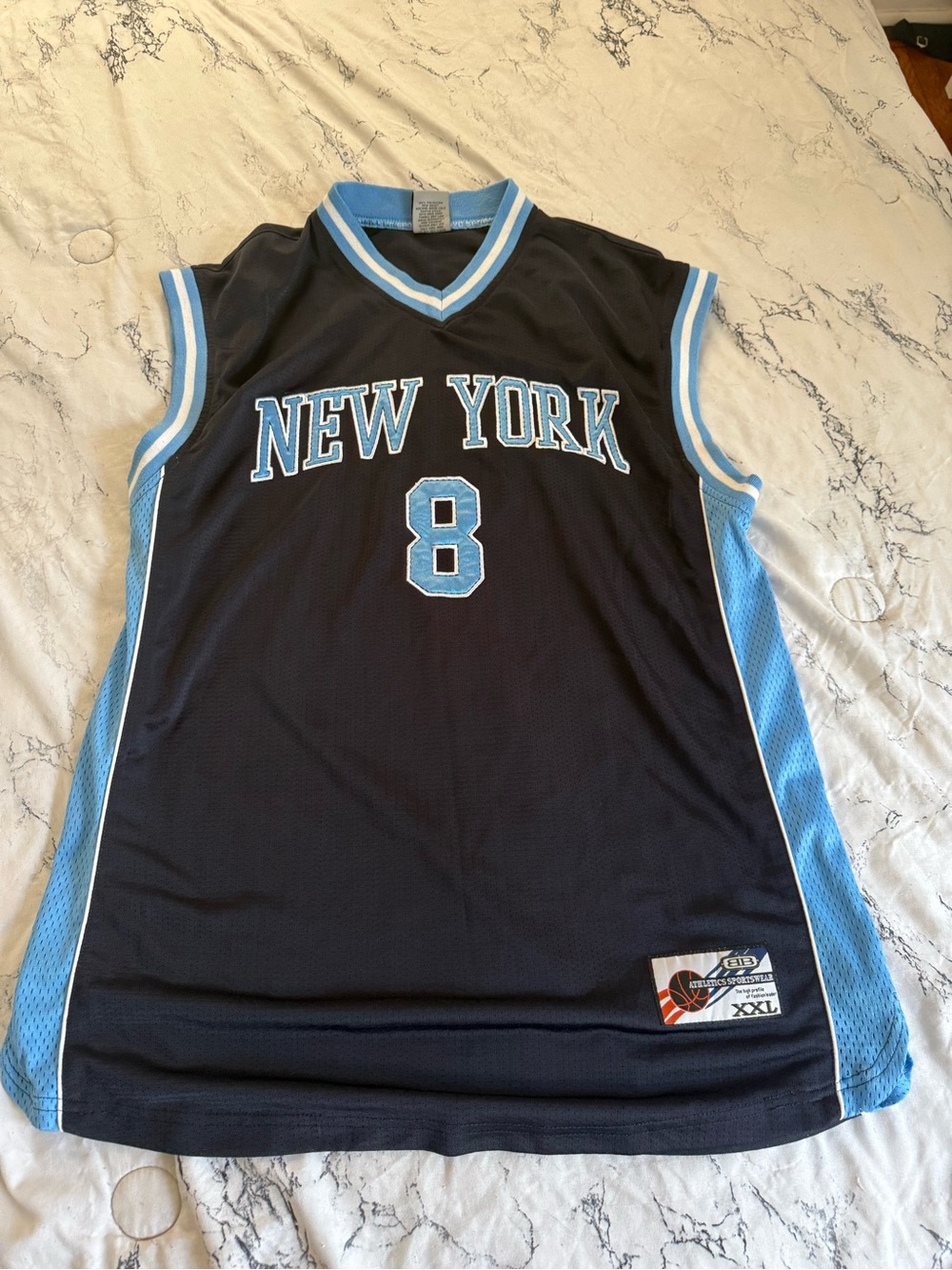 New York Men's Sleeveless Basketball Jersey - Black/Light Blue